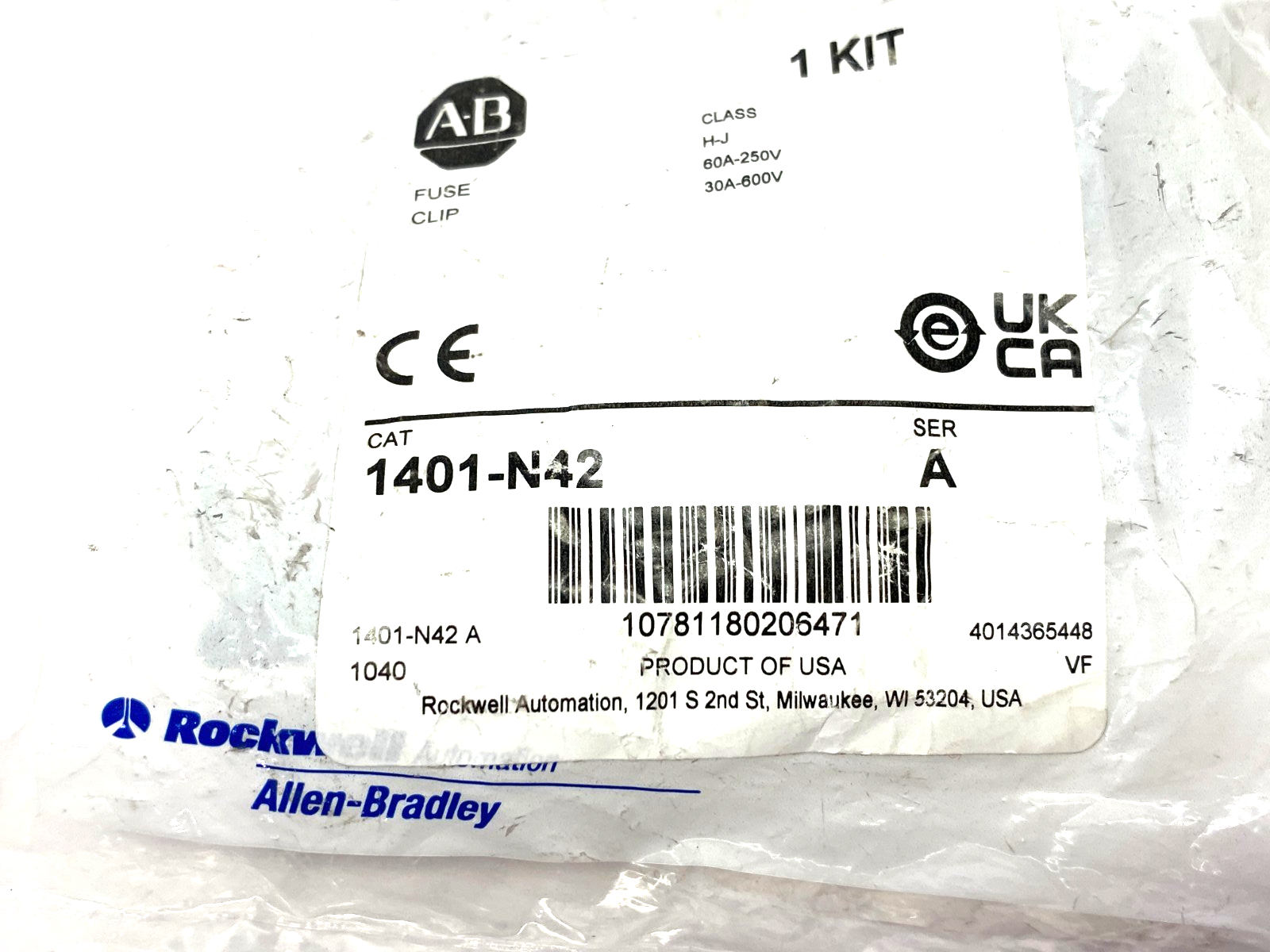 Allen Bradley 1401-N42 Ser. A Fuse Clip Kit for Class H-J 60A-250V, 30A-600V - Maverick Industrial Sales