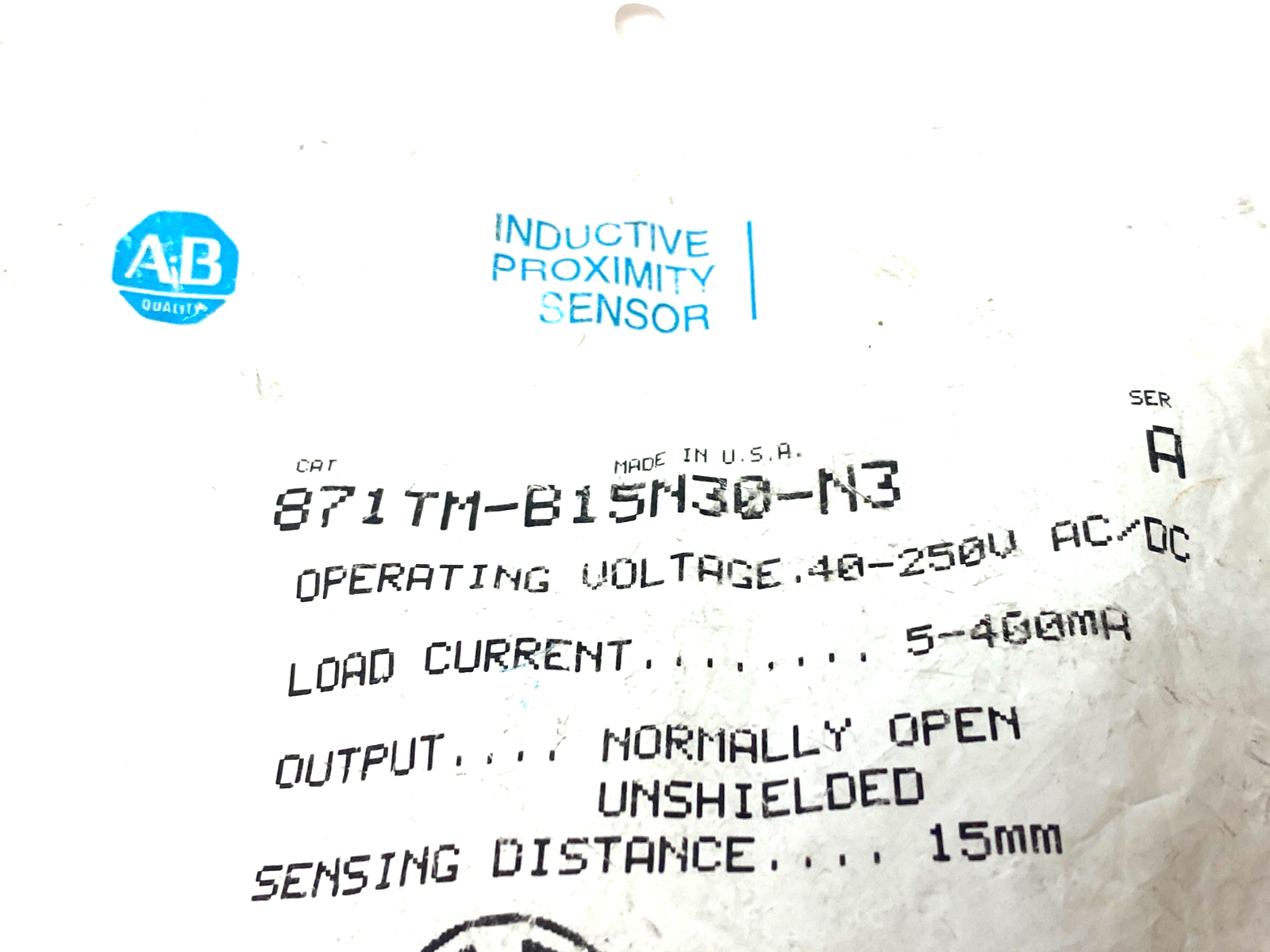Allen Bradley 871TM-B15N30-N3 Ser. A Metal Faced Inductive Proximity Sensor - Maverick Industrial Sales