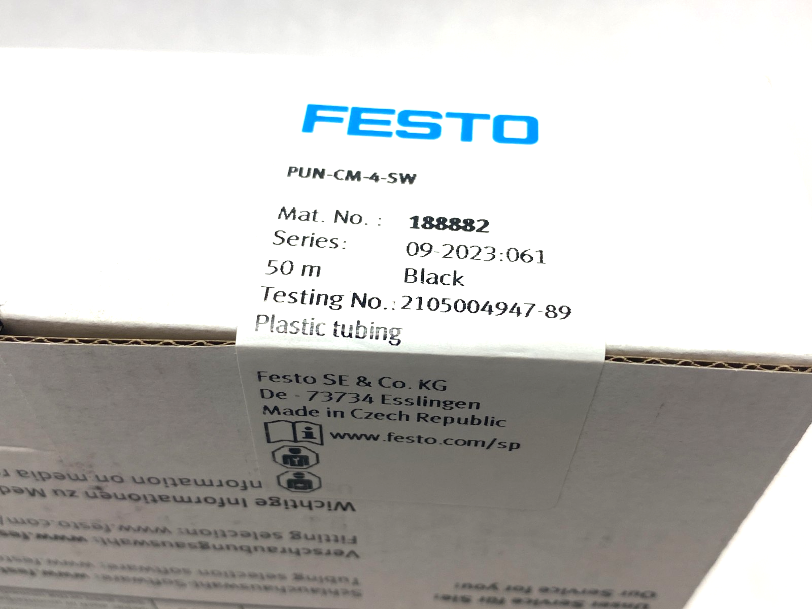 Festo PUN-CM-4-SW Plastic Black Tubing 50m Length 188882 ROLL OF 50M - Maverick Industrial Sales