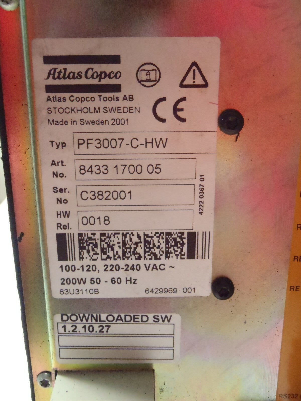 8433 1700 05,PF3007-C-HW | Atlas Copco 8433 1700 05 TENSOR S4/S7 Torque Controller PF3007-C-HW - Used - Maverick Industrial Sales