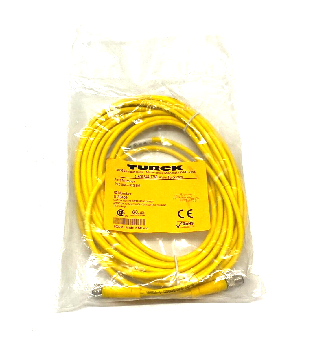 Turck PKG 3M-7-PSG 3M Picofast Double Ended Cordset M8 3-Pin F to M, U-33409 - Maverick Industrial Sales