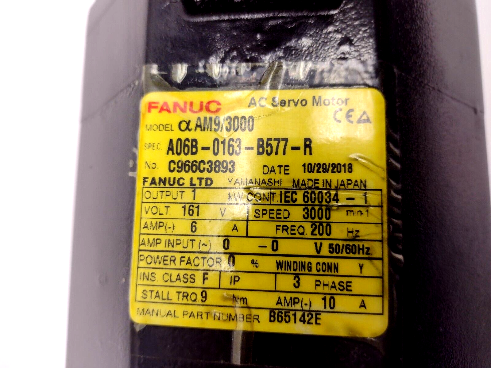 Fanuc A06B-0163-B5770-R AC Servo Motor αAM9/3000 MAN:B65142E 3000 RPM - Maverick Industrial Sales
