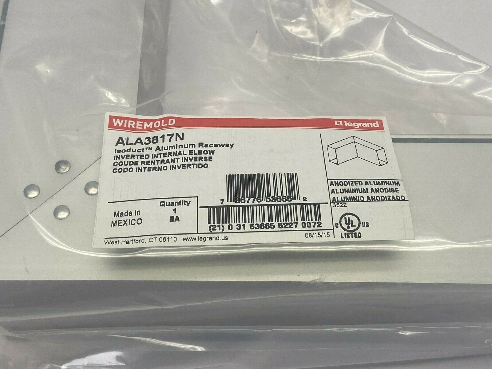 Wiremold ALA3817N Isoduct Aluminum Raceway Inverted Internal Elbow BOX OF 4 - Maverick Industrial Sales