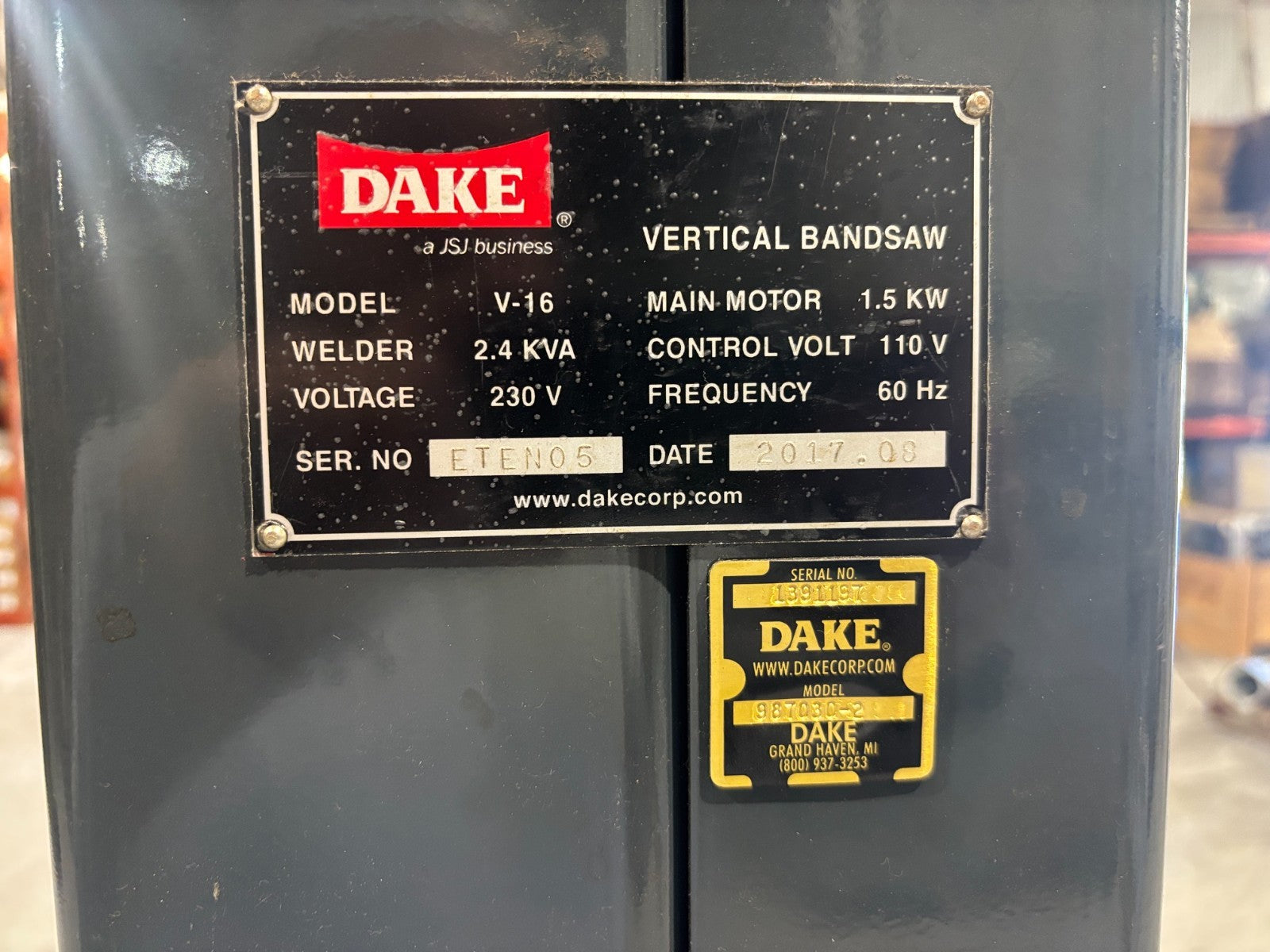 Dake V16 Vertical Bandsaw, 2HP, 2.5kVA Welder, 230, Blade Welder/Grinder, Repair - Maverick Industrial Sales