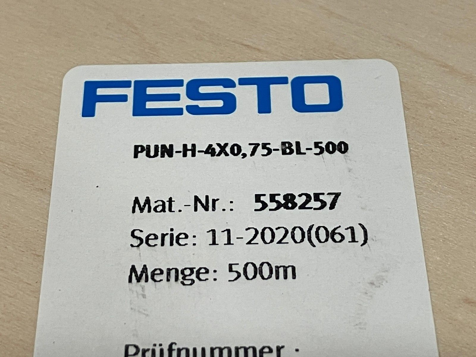 Festo PUN-H-4x0.75-BL Pneumatic Tubing Blue 4mm OD, 2.6mm ID 558257 350m - Maverick Industrial Sales