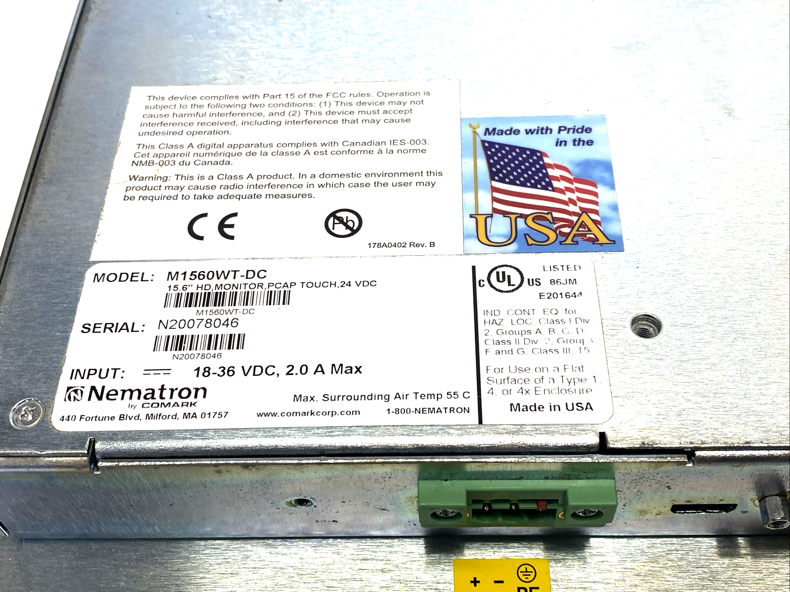 Nematron M1560WT-DC 15.6" High Definition Widescreen Flat Panel Monitor - Maverick Industrial Sales