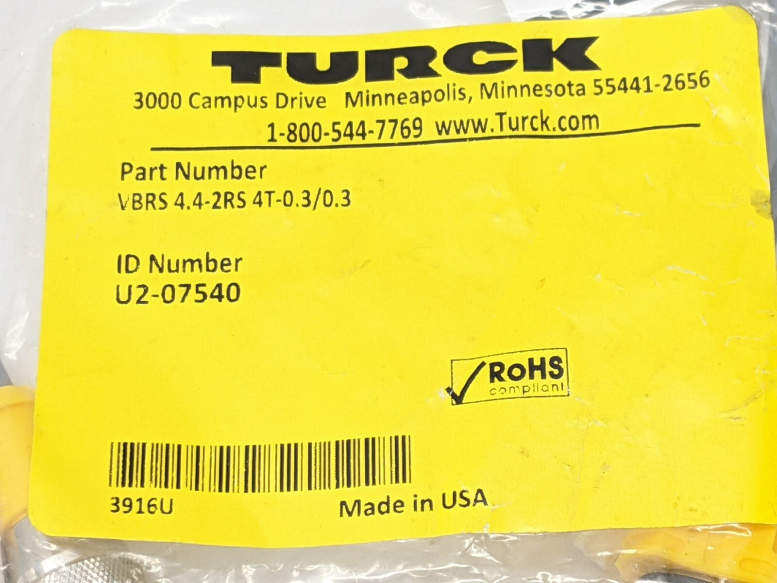 VBRS 4.4-2RS 4T-0.3/0.3 U2-07540 | Turck VBRS 4.4-2RS 4T-0.3/0.3 Cable Cord Set Assembly U2-07540 - New - Maverick Industrial Sales