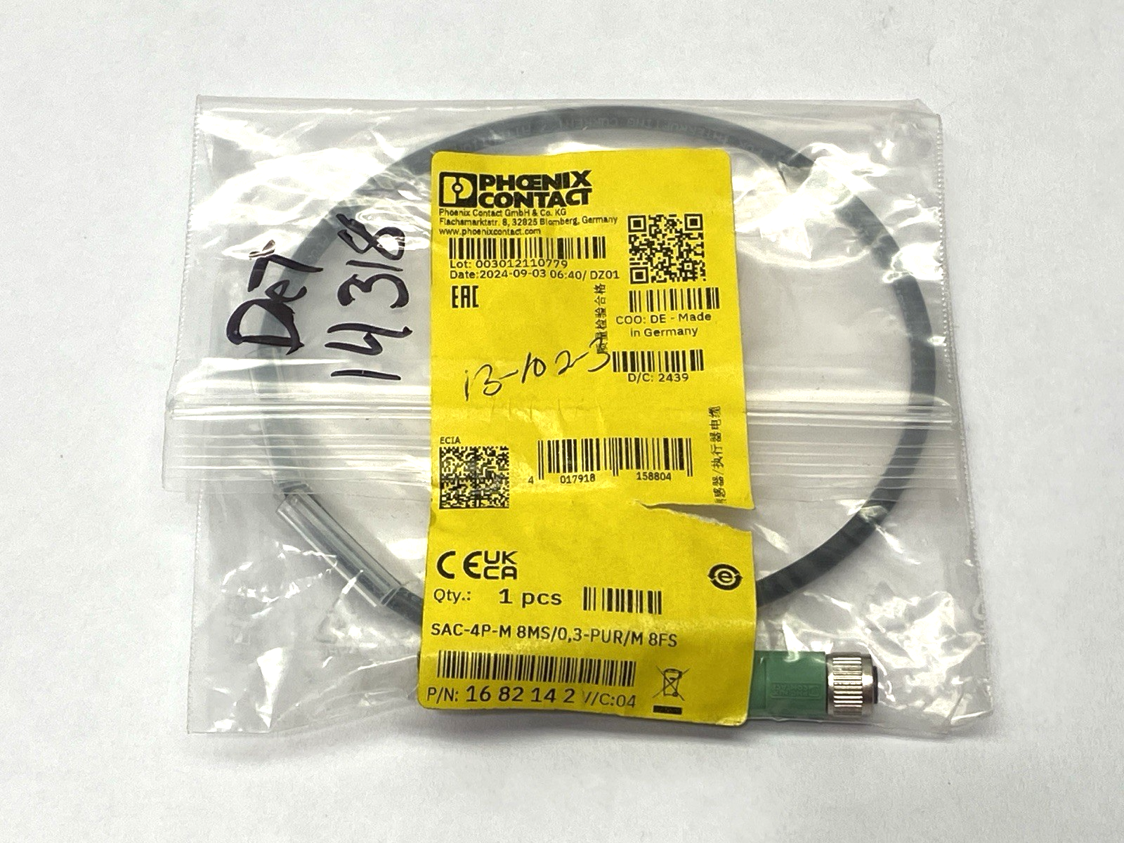 Phoenix Contact SAC-4P-M 8MS/0,3-PUR 8FS Double-Ended Sensor Cordset 1682142 - Maverick Industrial Sales