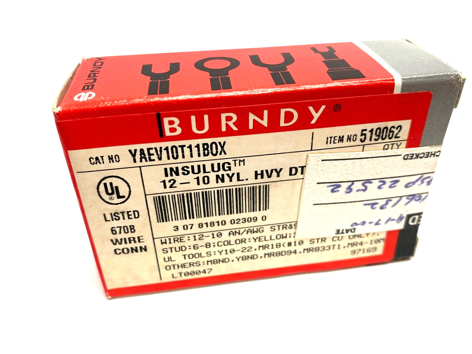 Burndy YAEV10T11BOX Insulug Hylug Heavy Duty Nylon Ring Terminal 10-12 BOX OF 50 - Maverick Industrial Sales