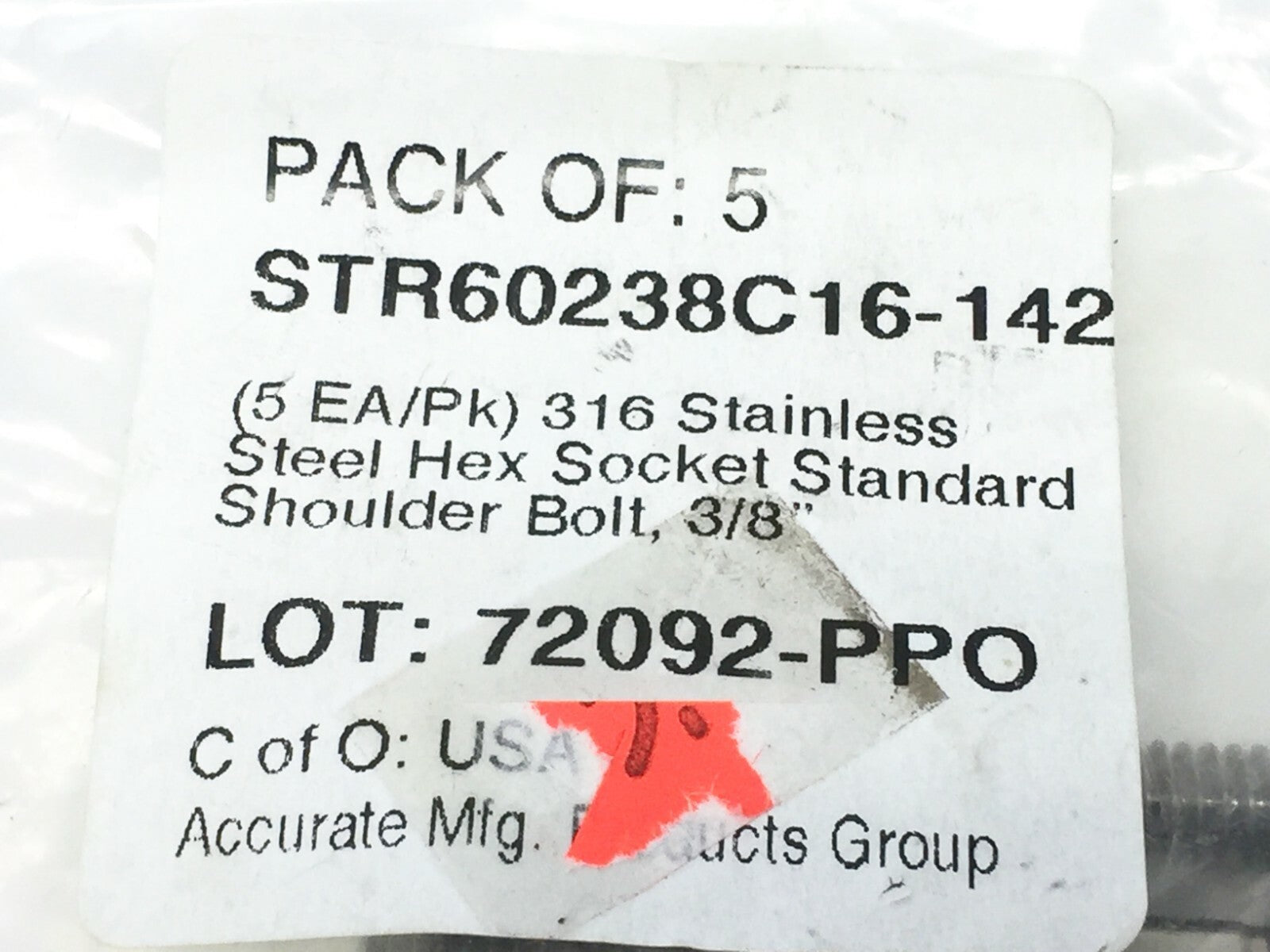 AMPG STR60238C16-142 Hex Socket Standard Shoulder Bolt 3/8" PKG OF 5 - Maverick Industrial Sales