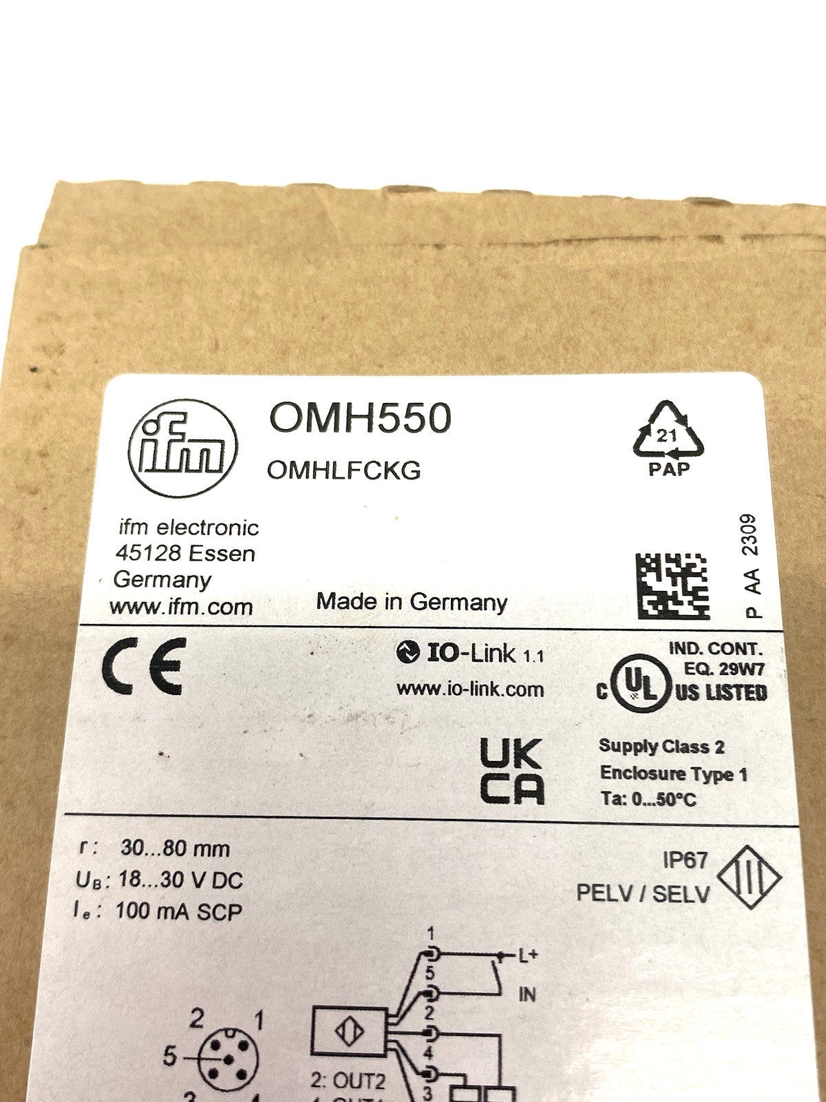 Ifm OMH550 Optical Laser Distance Sensor, Micrometer Range, OMHLFCKG/IO-Link/US - Maverick Industrial Sales