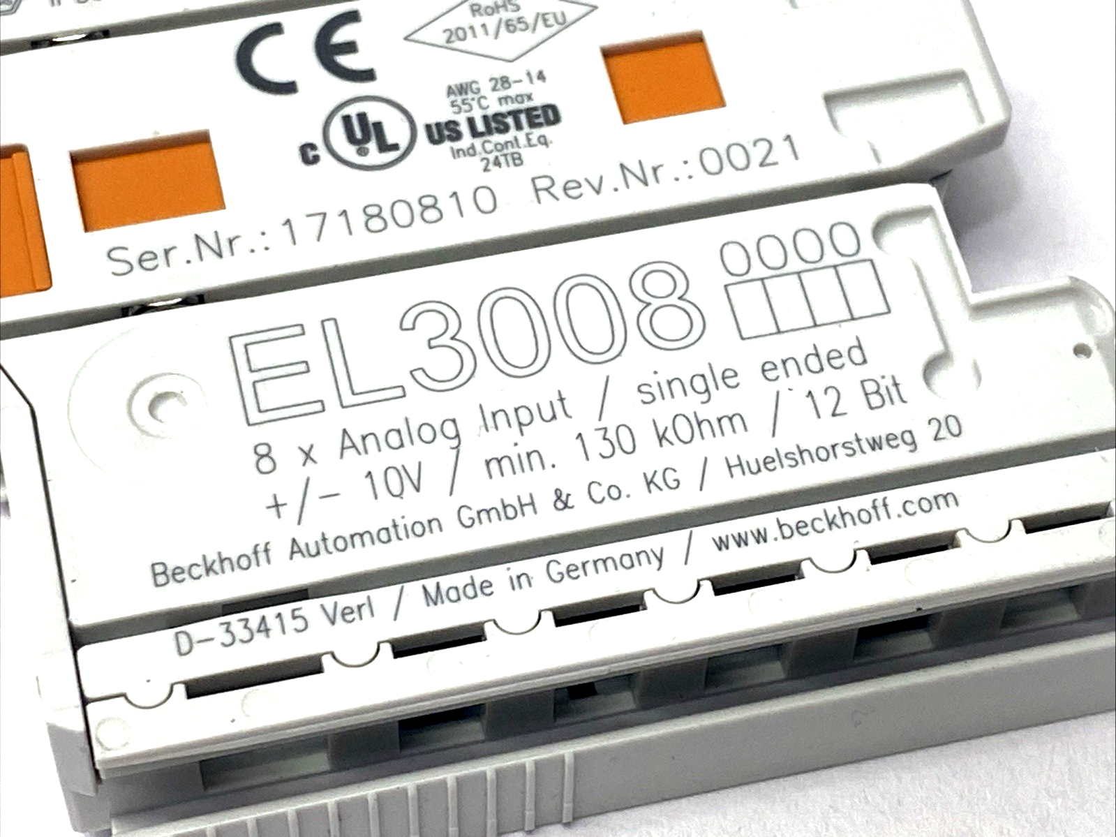 Beckhoff EL3008 EtherCAT Terminal, 8-Channel Analog Input Module - Maverick Industrial Sales