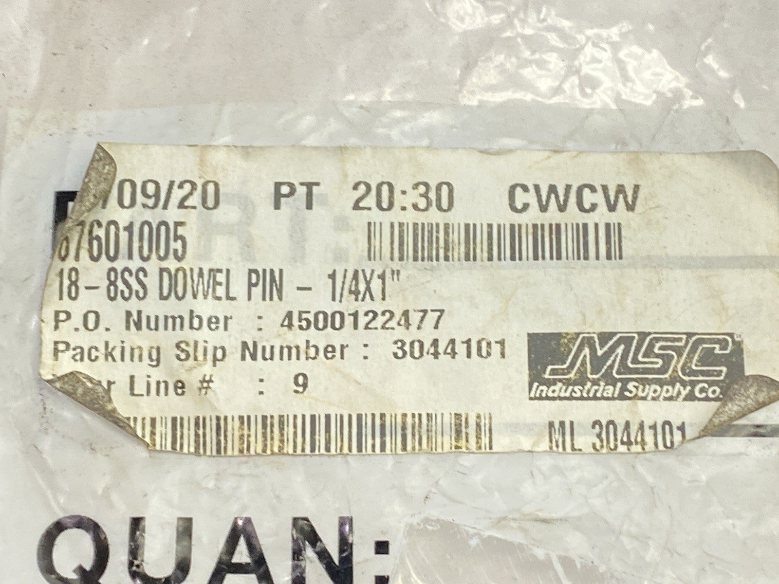 Value Collection 67601005 Dowel Pin 1/4" Diameter 1" Length SS 18-8 LOT OF 72 - Maverick Industrial Sales