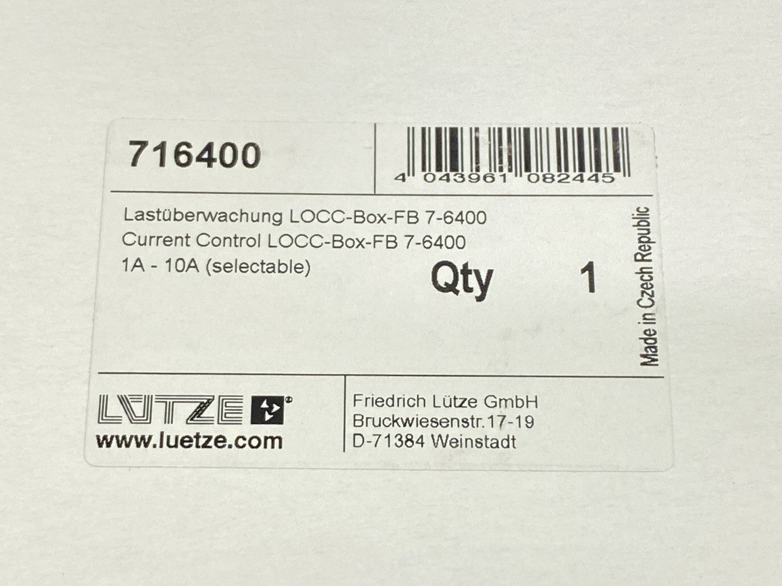 716400 | Lutze LOCC-Box-FB 7-6400 Electronic Circuit Breaker 1-10A - New – Open box - Maverick Industrial Sales