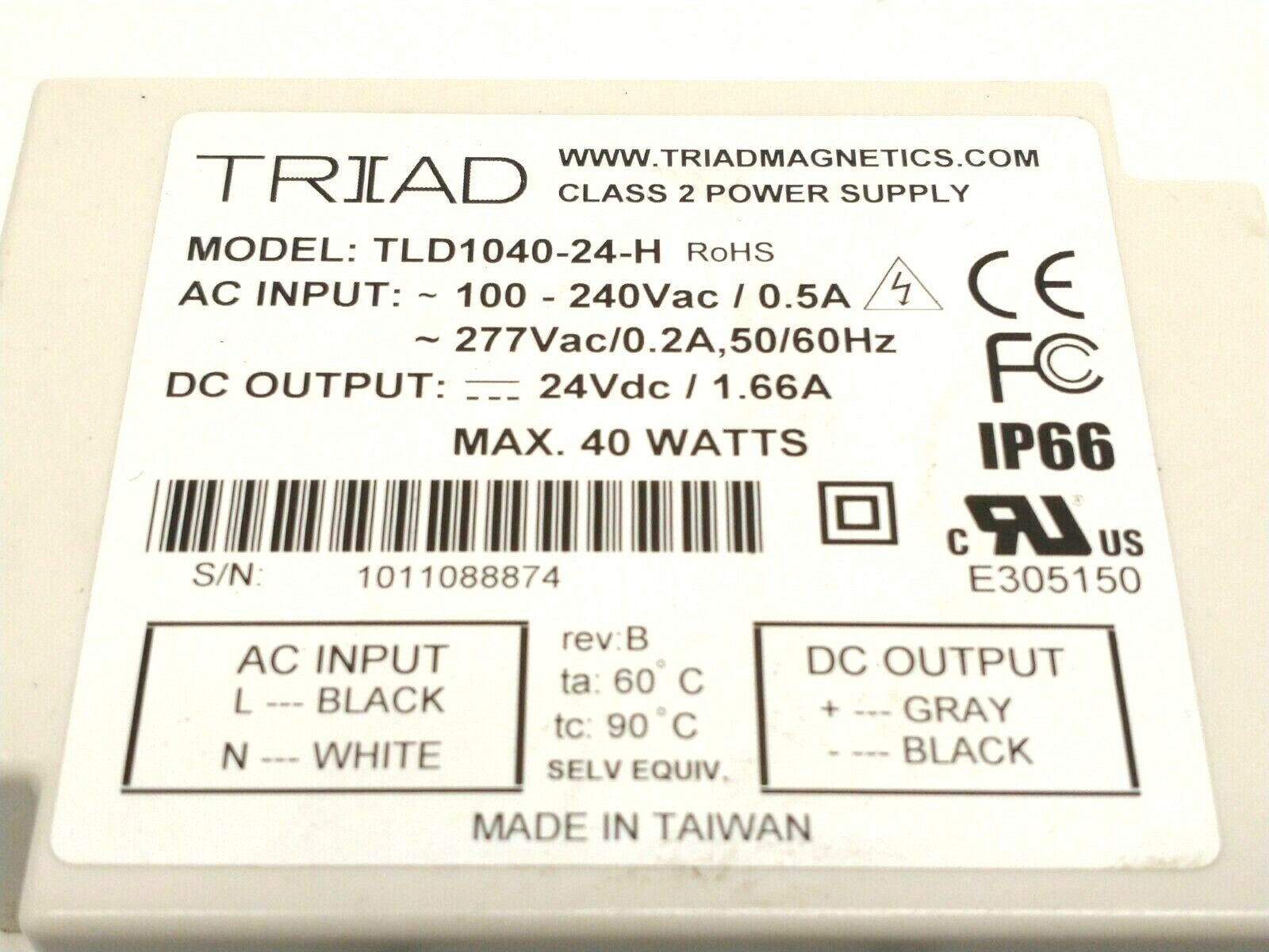 Triad Magnetics TLD1040-24-H Power Supply LED Driver 100-240VAC 0.5A 24VDC 40W - Maverick Industrial Sales