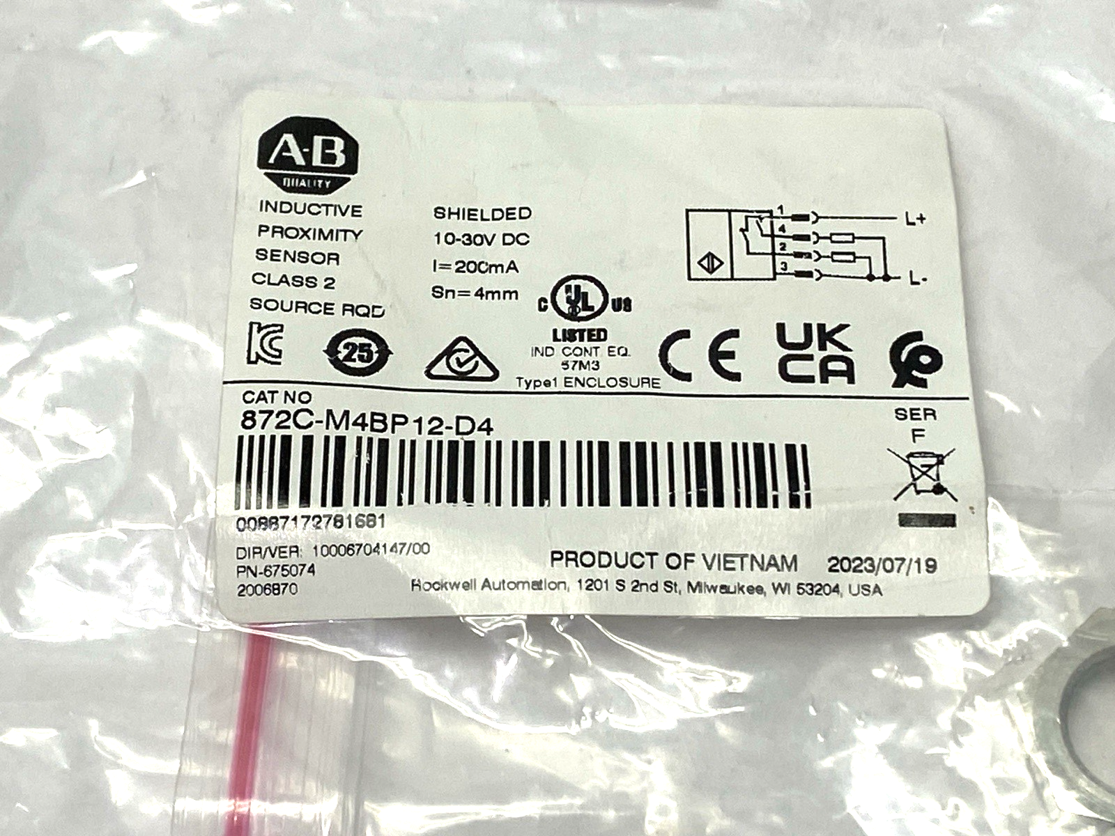872C-M4BP12-D4 | Allen Bradley Ser. F Inductive Proximity Sensor 4mm Sense Distan. - New - Maverick Industrial Sales