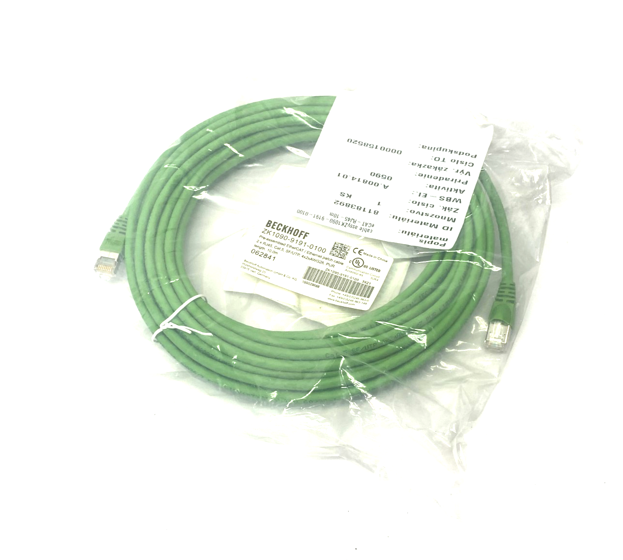 Beckhoff ZK1090-9191-0100 Ethernet/EtherCAT Patch Cable 10m 2 x RJ45 062841 - Maverick Industrial Sales