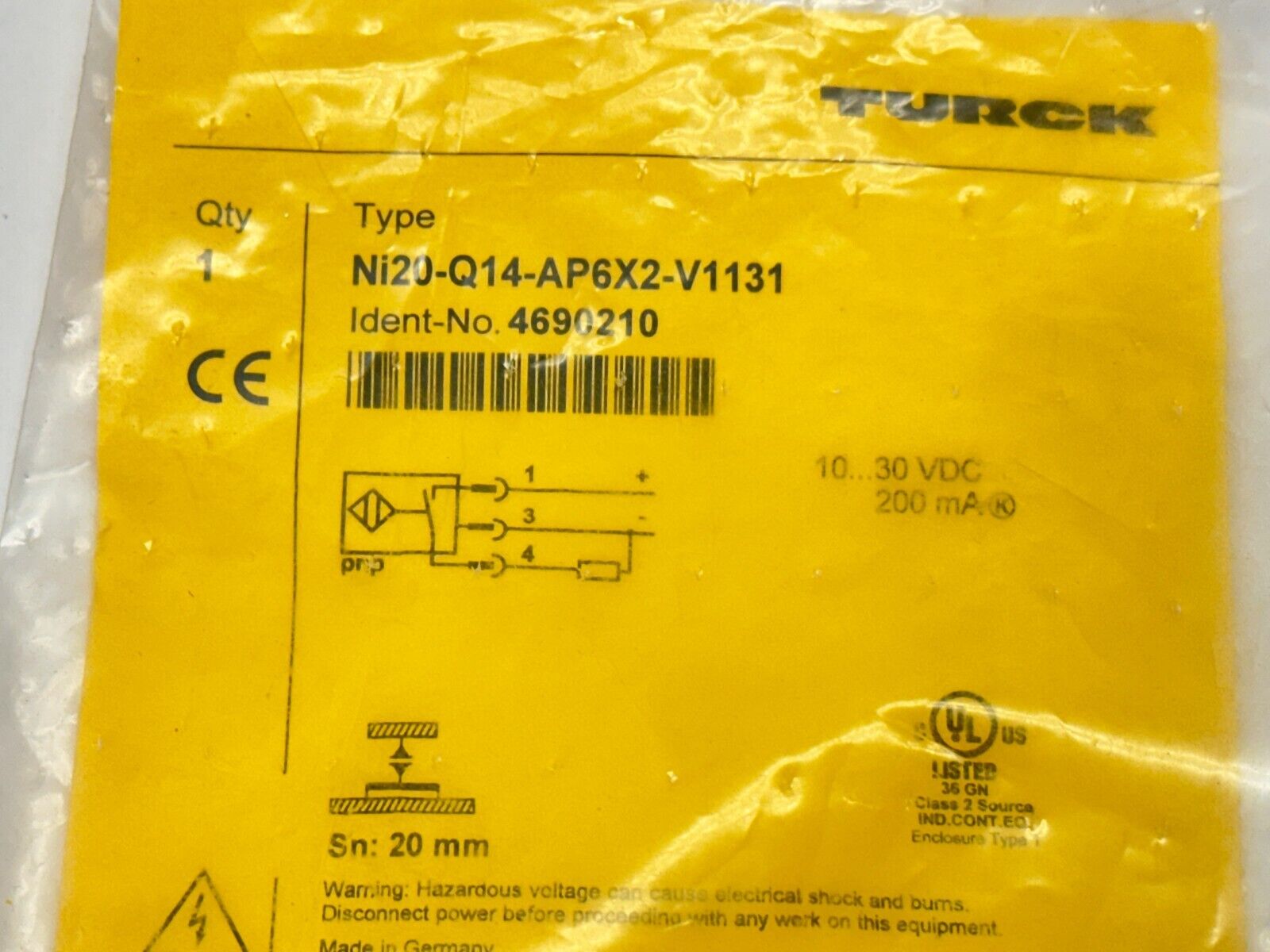 Turck Ni20-Q14-AP6X2-V1131 Inductive Sensor 200mA 10-30VDC 4690210 - Maverick Industrial Sales