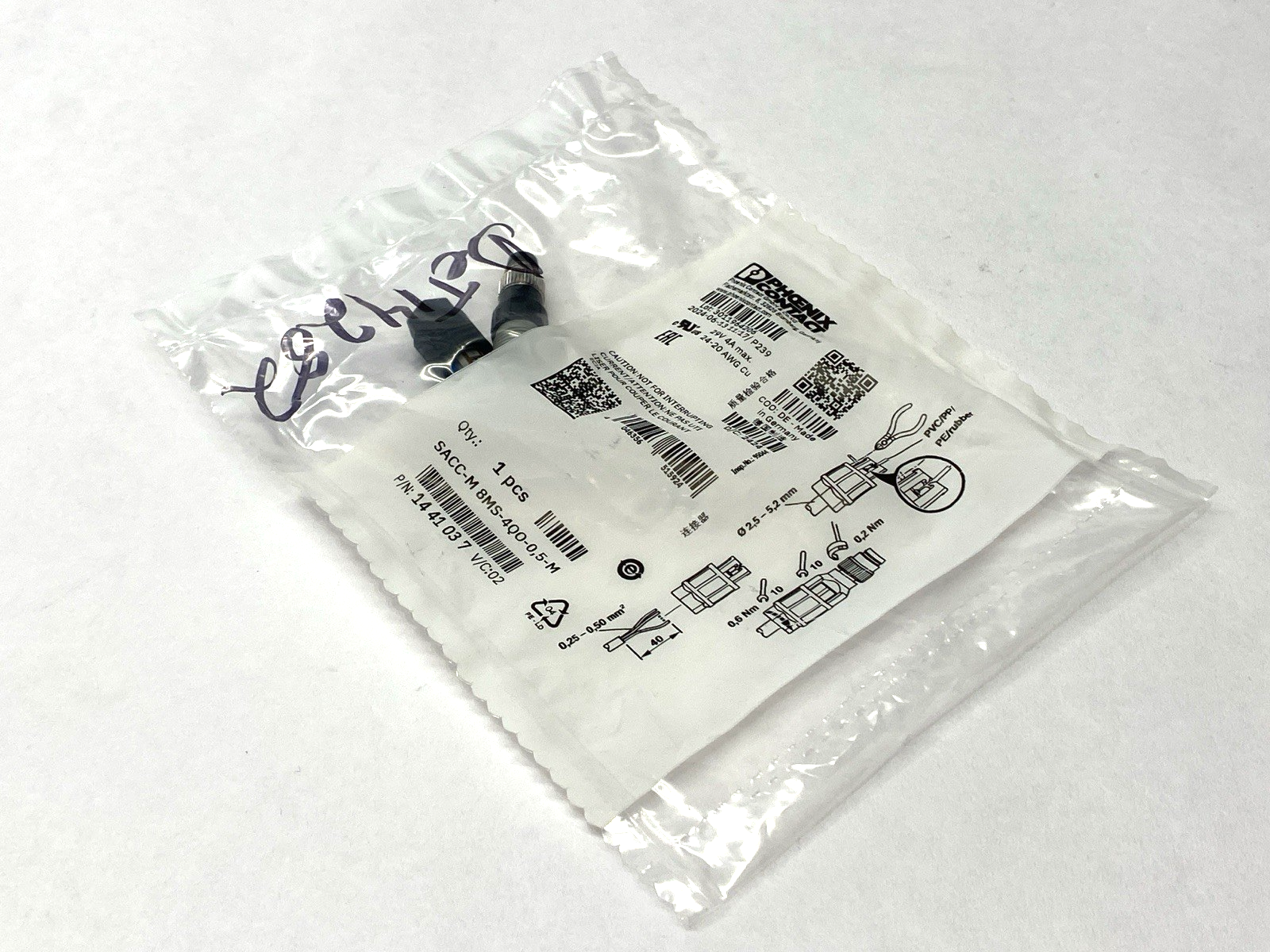 Phoenix Contact SACC-M8MS-4QO-0,5-M Sensor Connector 4-Pin Straight M8 1441037 - Maverick Industrial Sales