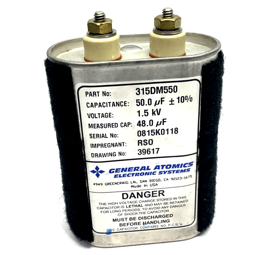 315DM550 | General Atomics Electronic Systems Capacitor 50µF 1.5kV 16A RMS - Used - Maverick Industrial Sales