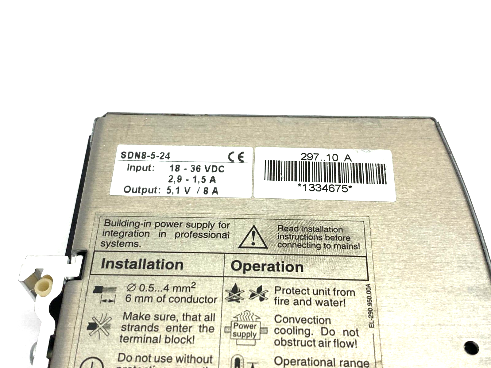 Emerson SOLA SDN8-5-24 Power Supply 18-36VDC 2, 9-1, 5A Input 5, 1V/ 8A Output - Maverick Industrial Sales