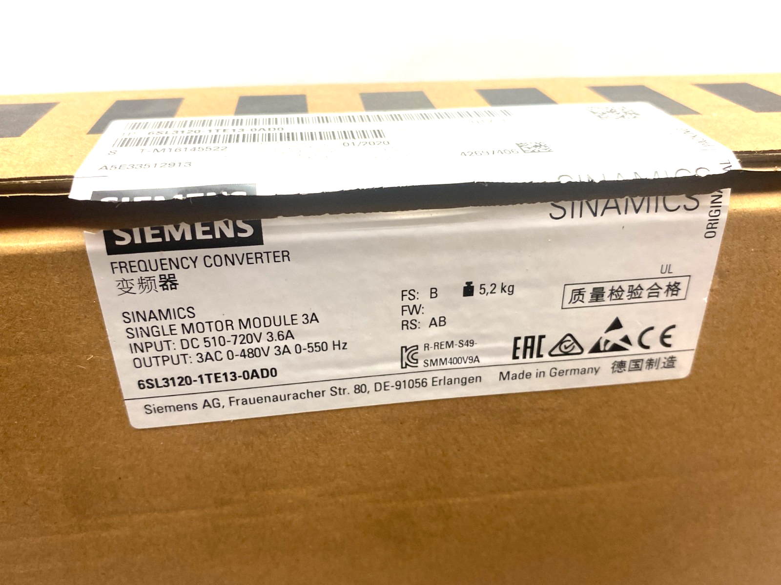 Siemens 6SL3120-1TE13-0AD0 SINAMICS S120 Single Motor Module 3-Ph Output - Maverick Industrial Sales