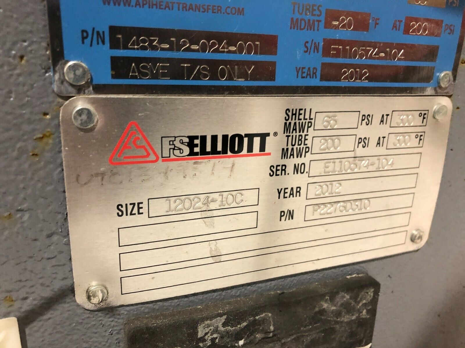 API Basco 1483-12-024-001 Heat Transfer Exchanger Unit, FS Elliott 12024-10C - Maverick Industrial Sales