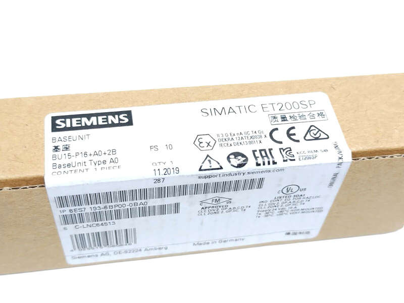Siemens 6ES7193-6BP00-0BA0 Base Unit BU15-P16+A0+2B SIMATIC ET 200SP - Maverick Industrial Sales