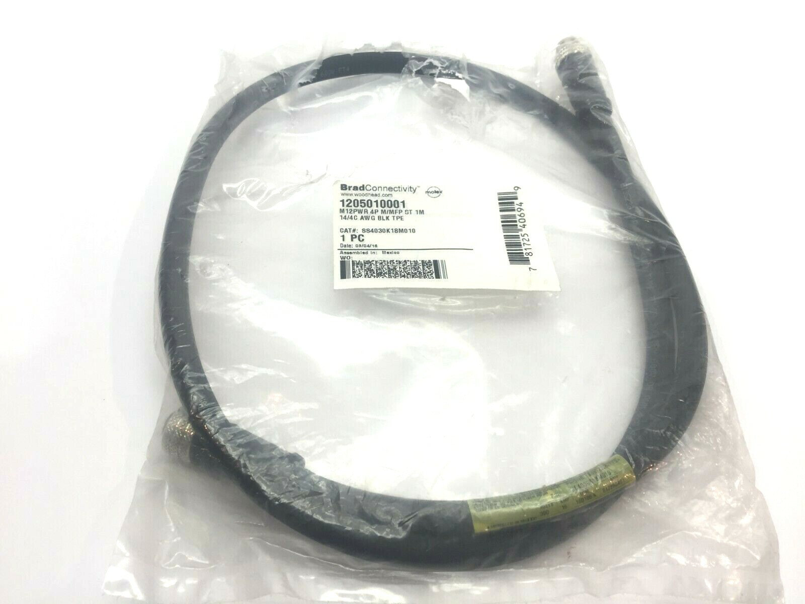 Brad Connectivity 1205010001 SS4030K18M010 M12PWR 4P M/MFP ST 1M Cordset - Maverick Industrial Sales