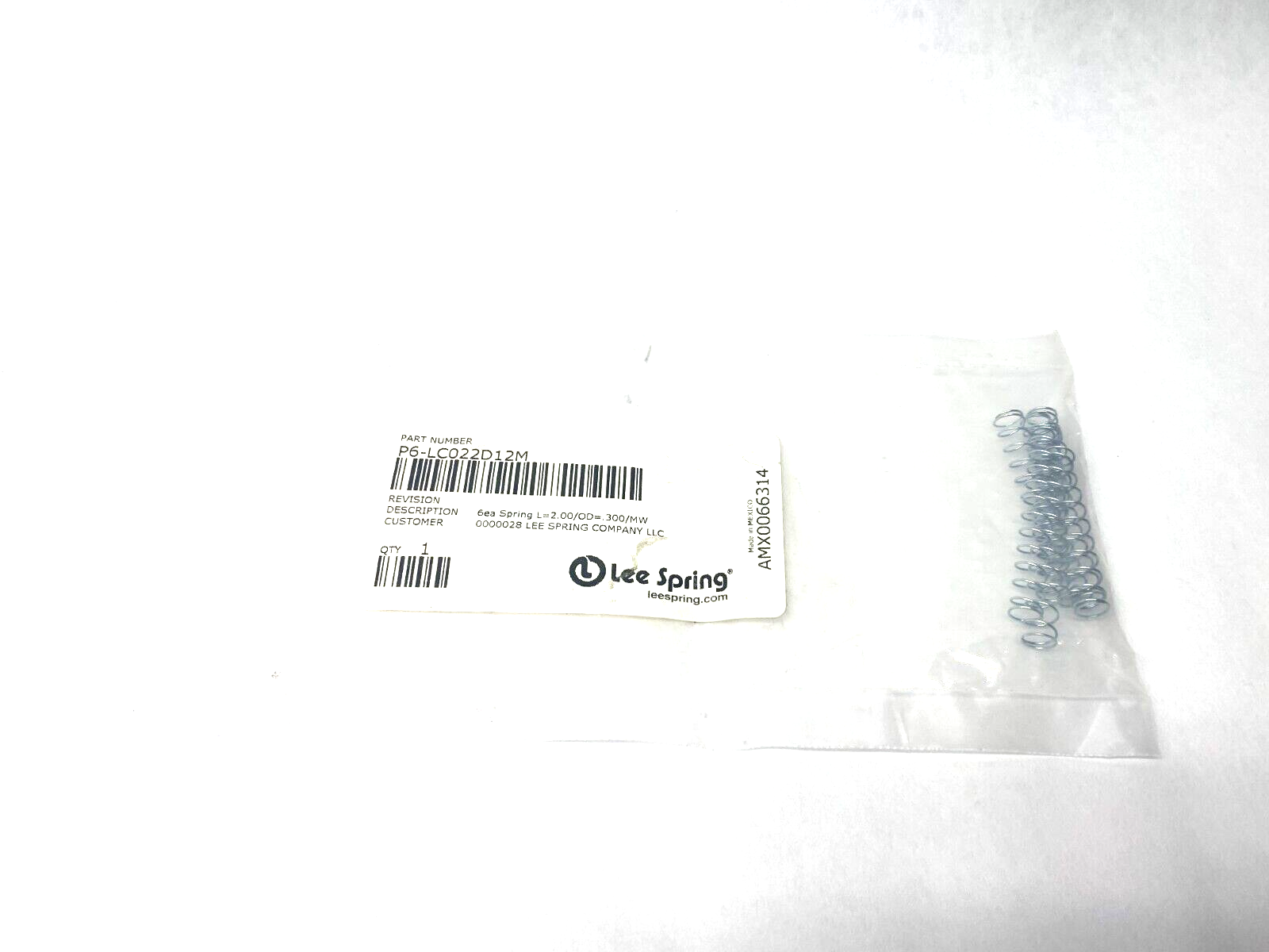Lee Spring LC022D12M Compression Spring 2.00 OD 0.300 MW PKG OF 6 - Maverick Industrial Sales