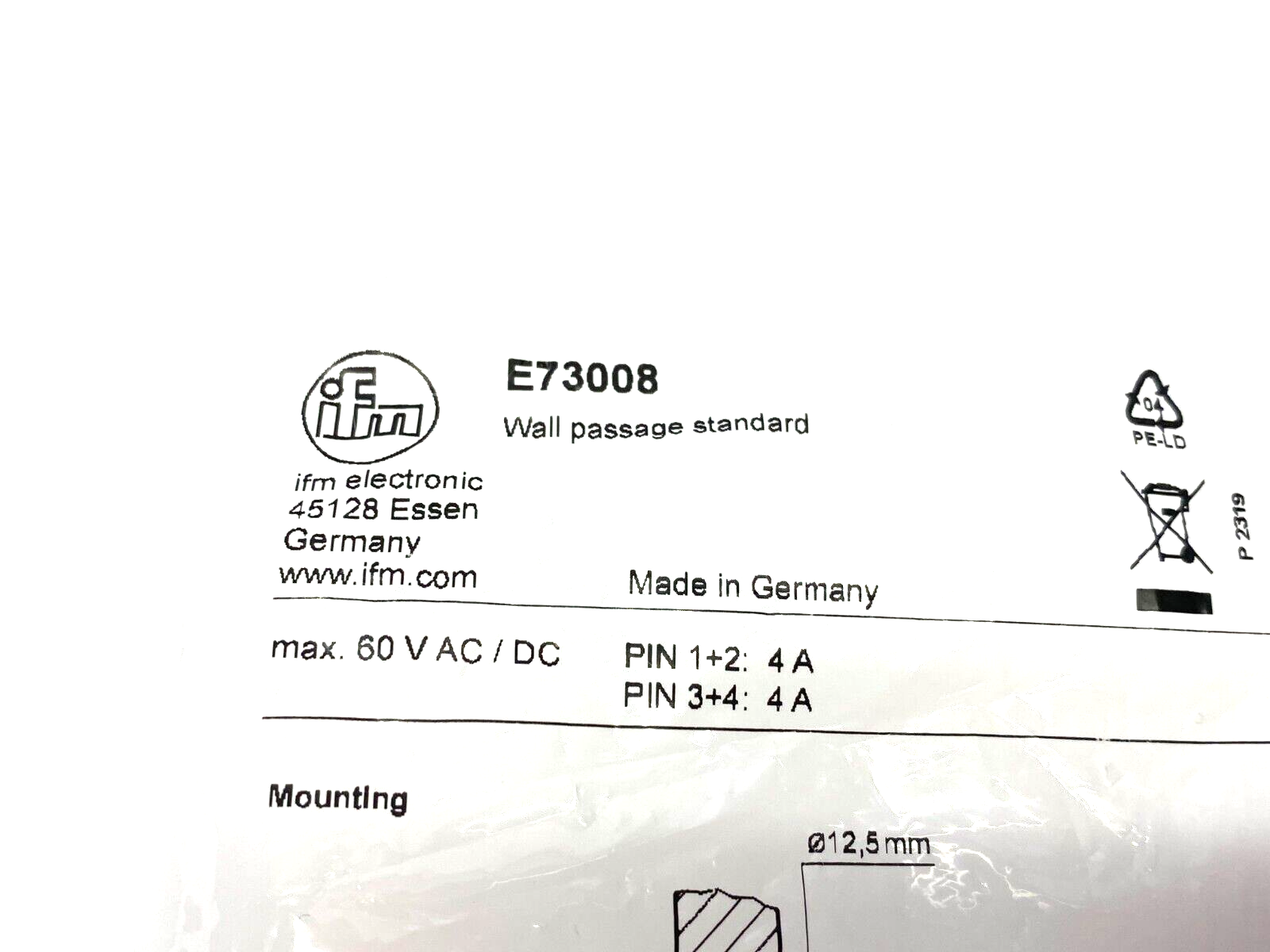 Ifm E73008 Nickel-Plated Wall Passage Standard Type 60V AC/DC 5-Pin M to F - New - Maverick Industrial Sales