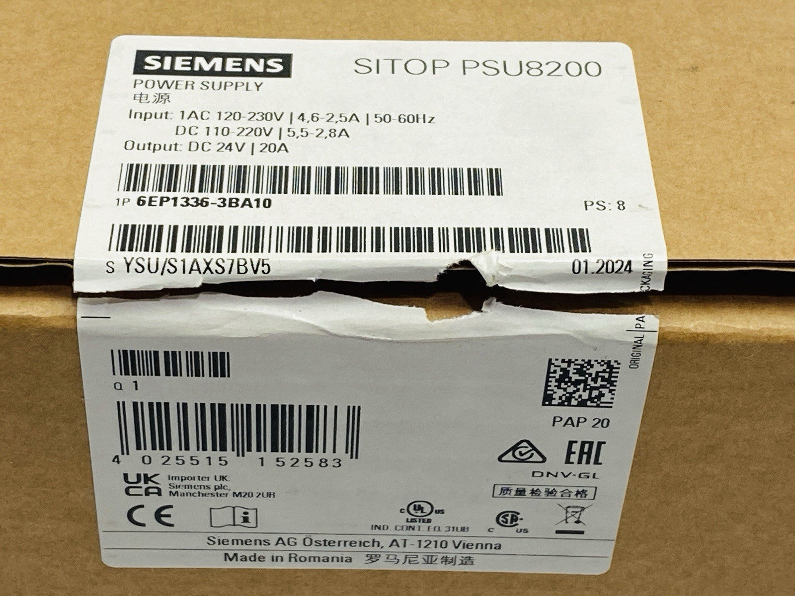 Siemens 6EP1336-3BA10 Power Supply 20A 24VDC SITOP PSU8200 - Maverick Industrial Sales