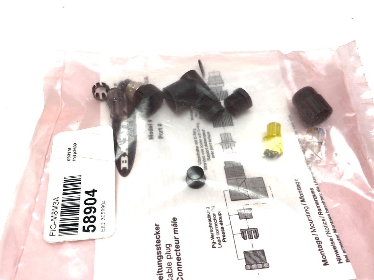 FIC-M8M3A,58904 | Banner FIC-M8M3A Field Wireable Connector Right Angle Male 3-Pin 58904 - New - Maverick Industrial Sales