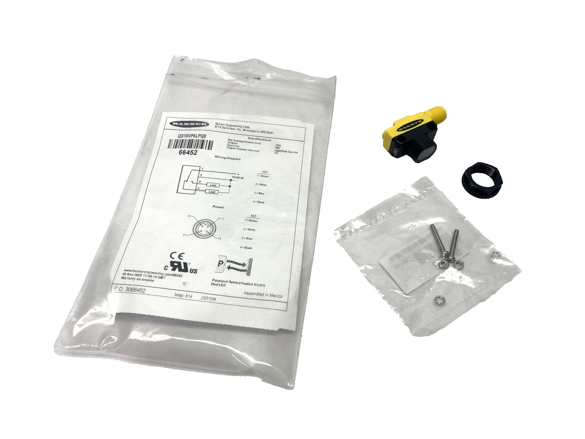 QS18VP6LPQ8 | Banner Photoelectric Sensor, M12 4-Pin Male 66452 - New - Maverick Industrial Sales