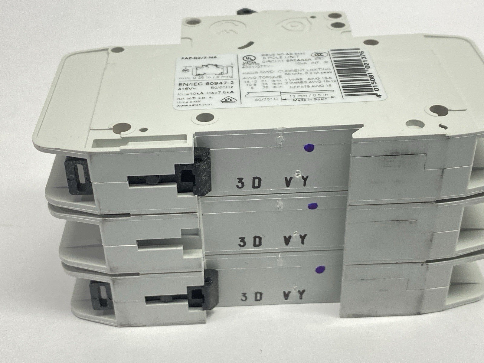 Eaton FAZ-D3/3-NA UL489 Circuit Breaker 3A 480Y/277VAC 3-Pole 102261 - Maverick Industrial Sales