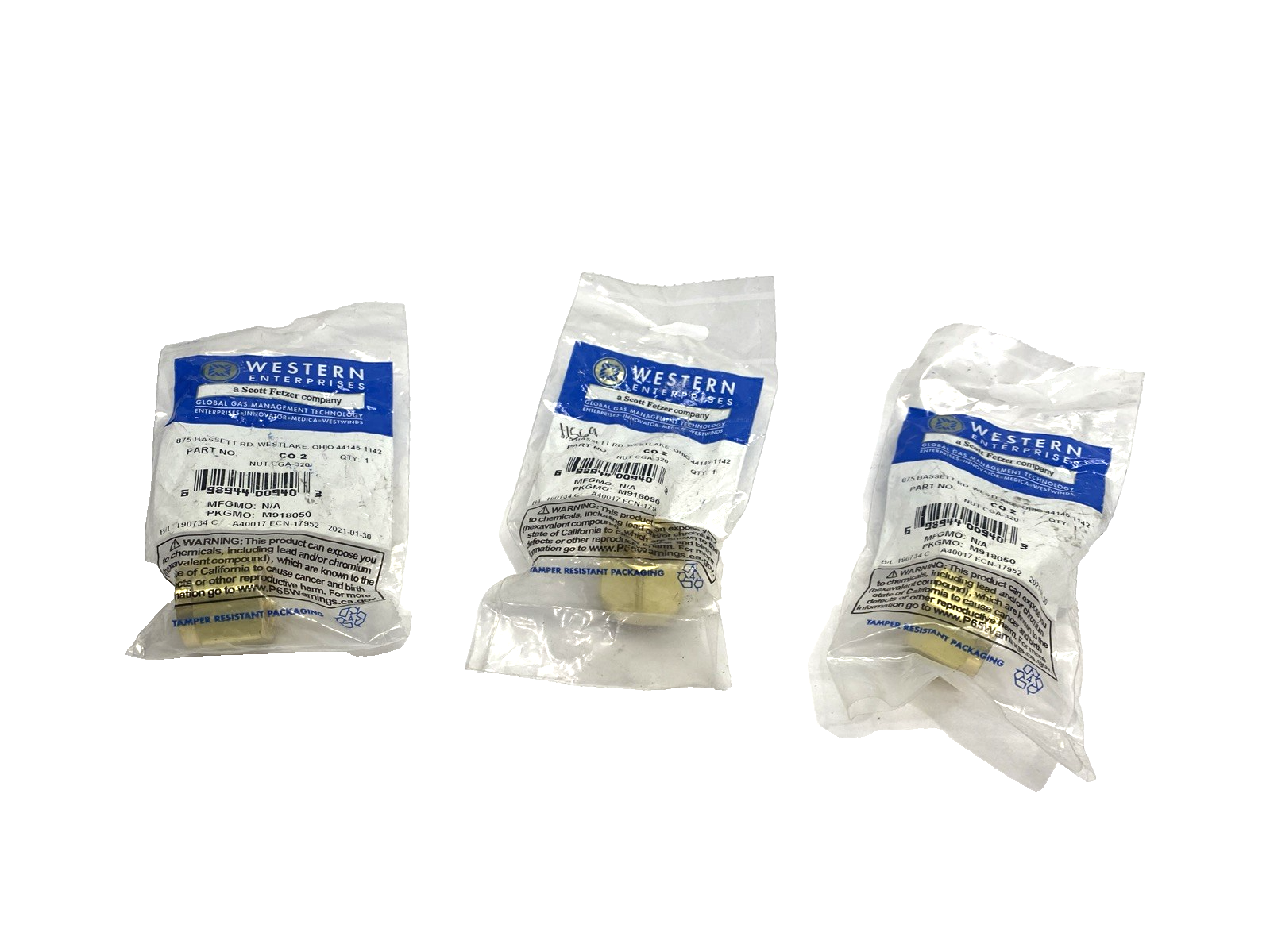 Western Enterprises CO-2 Brass Regulator Nut, CGA-320, LOT OF 3 - Maverick Industrial Sales