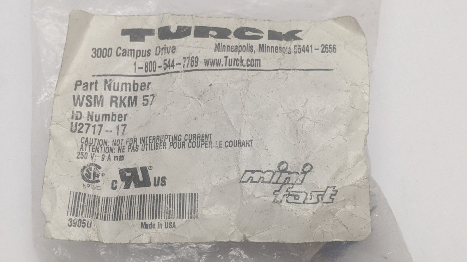 Turck WSM RKM 57 DeviceNet Connector Elbow minifast Male to Female 7/8" U2717-17 - Maverick Industrial Sales