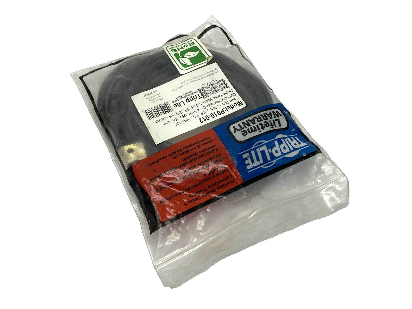 Tripp Lite P010-012 Desktop Computer Power Cable 5-15P to C13 125V 12ft - Maverick Industrial Sales