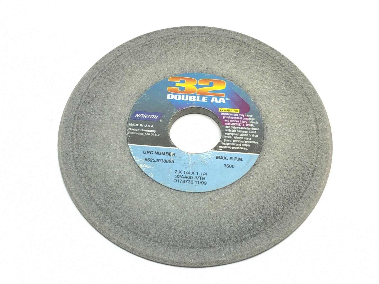 Norton 32AA60-IVTR Grinding Wheels 1-1/4" Bore 3600 RPM LOT OF 5 - Maverick Industrial Sales