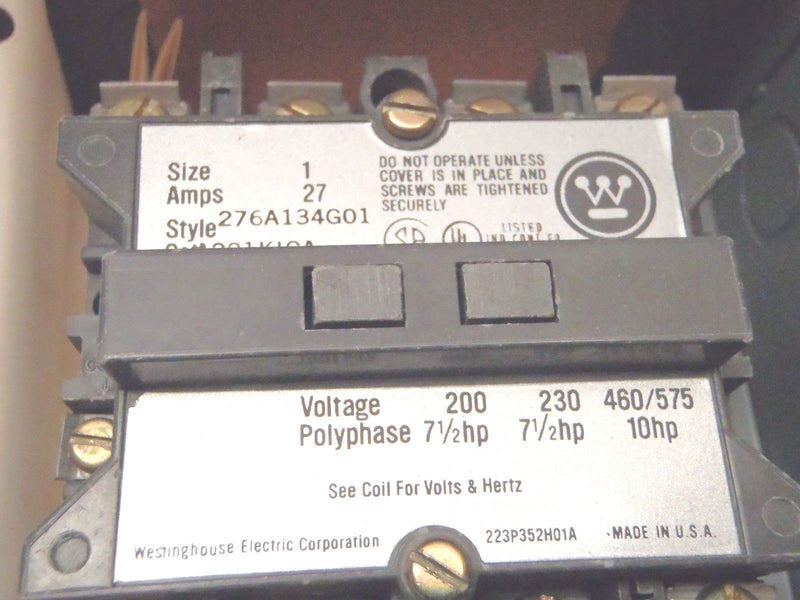 Westinghouse A201S1CA Size 1 A/200 Controller Contactor Stle 276A649G01 3PH 3PL - Maverick Industrial Sales