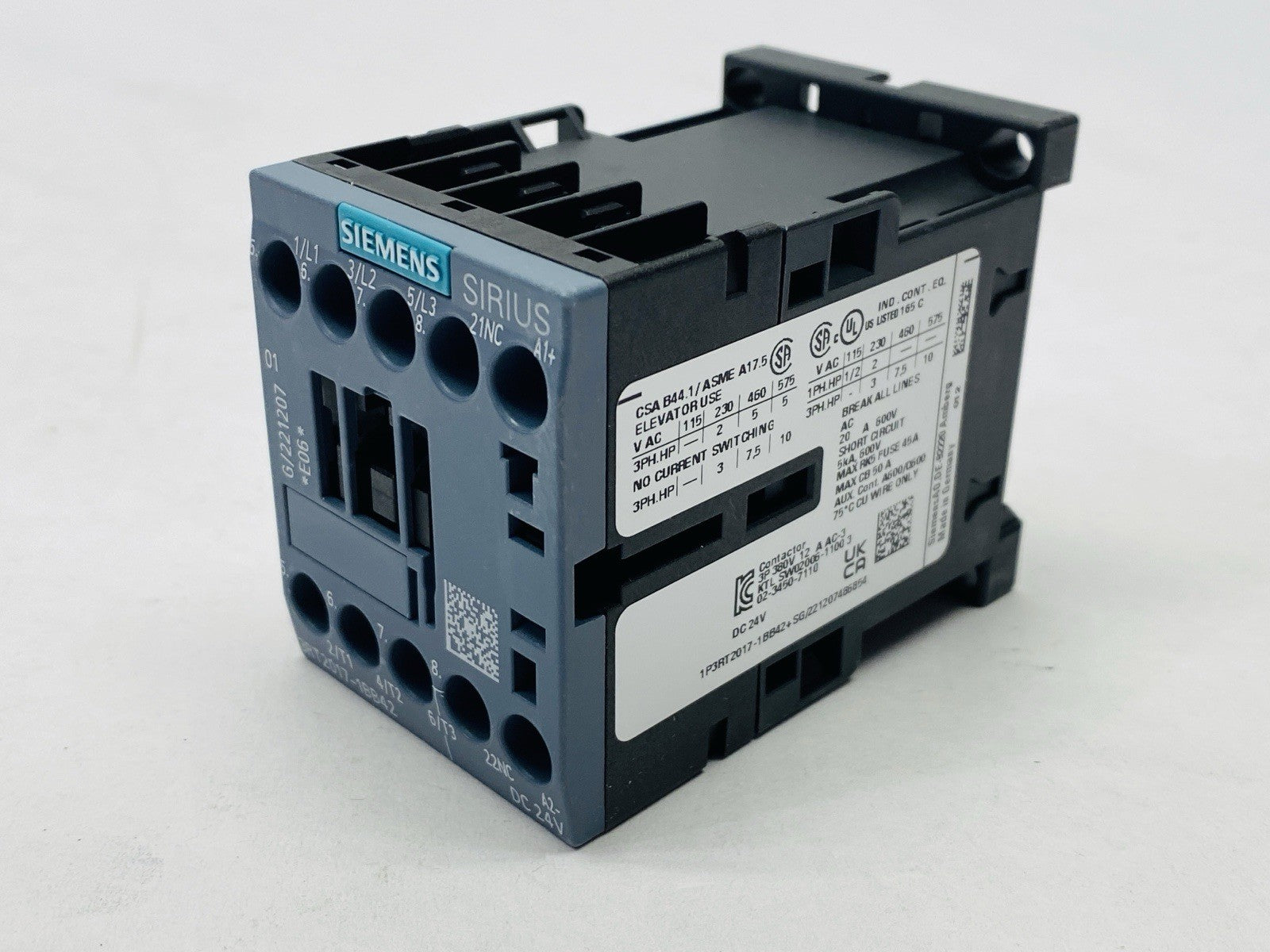 Siemens 3RT2017-1BB42 Power Contactor 3-Pole 12A 5.5kW 400V 24VDC - Maverick Industrial Sales