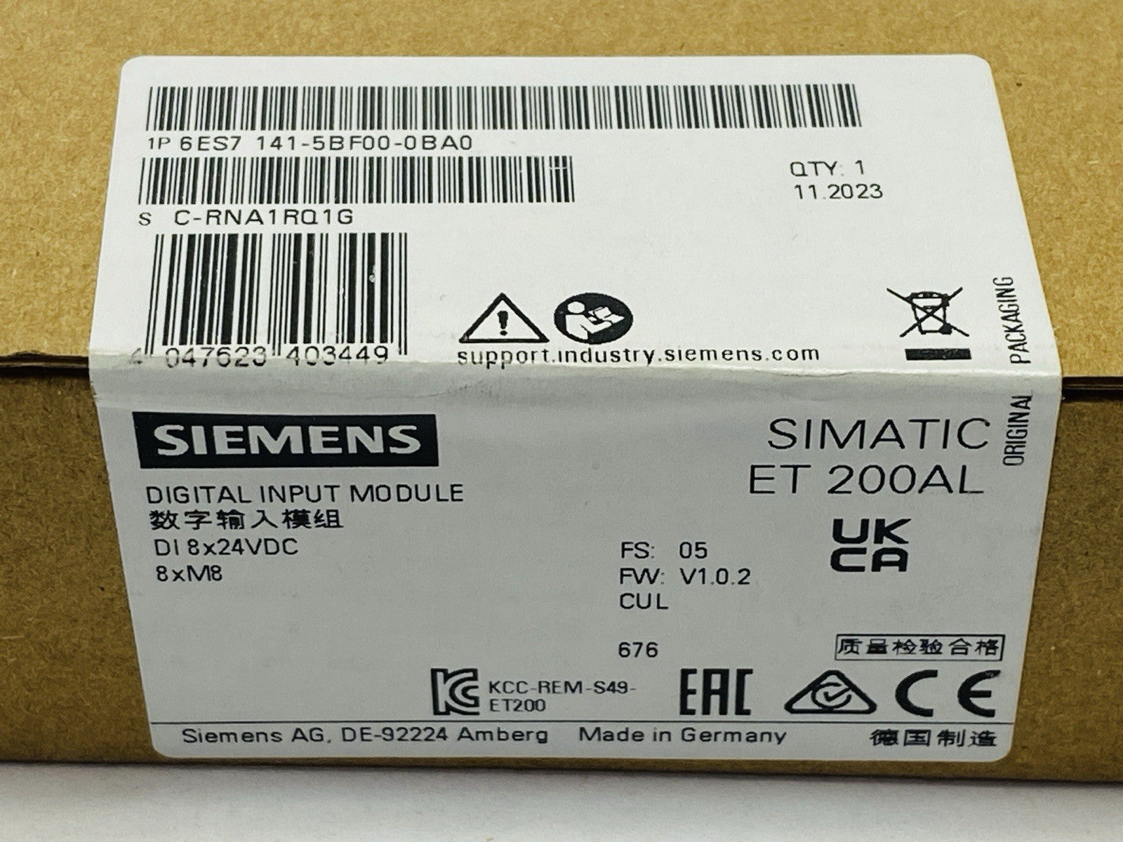 Siemens 6ES7 141-5BF00-0BA0 SIMATIC ET 200AL Digital Input Module 8x 24VDC - Maverick Industrial Sales