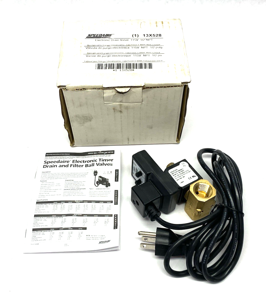 Speedaire 13X528 Timed Electric Auto Drain Valve, 1/2 In Drain Size, 4.53 Gpm - Maverick Industrial Sales