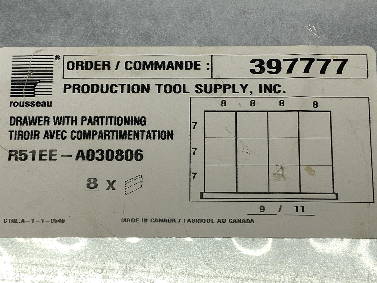 R51EE-A052404 | Rousseau Metal Drawer with Partitioning PKG OF 8 - New - Maverick Industrial Sales