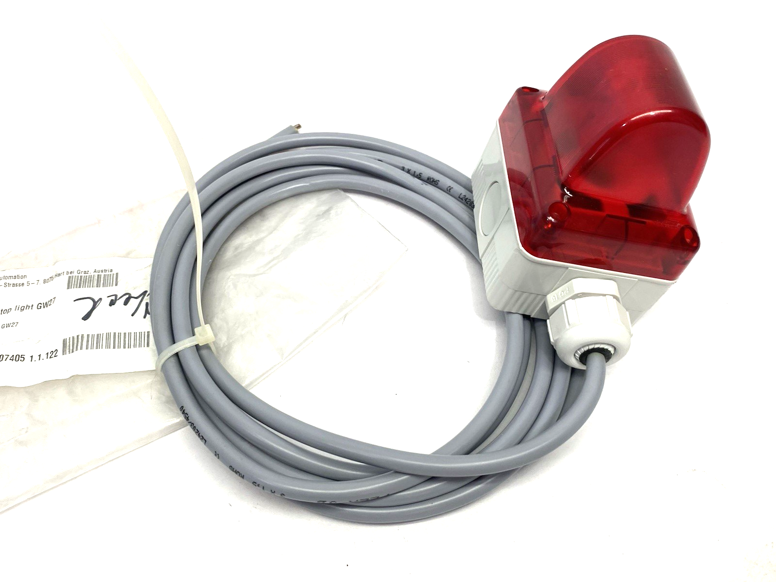 Knapp IN5550169 Emergency Stop Signal Light Assembly, Red GW27 w/ Lead Cable - Maverick Industrial Sales