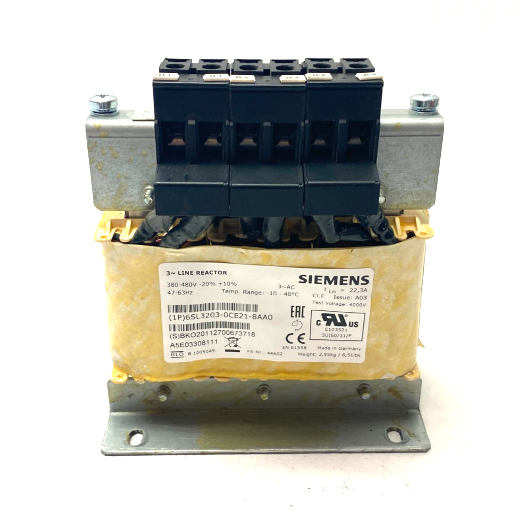 Siemens 6SL3203-0CE21-8AA0 SINAMICS Line Reactor 3~ 380-480V - Maverick Industrial Sales