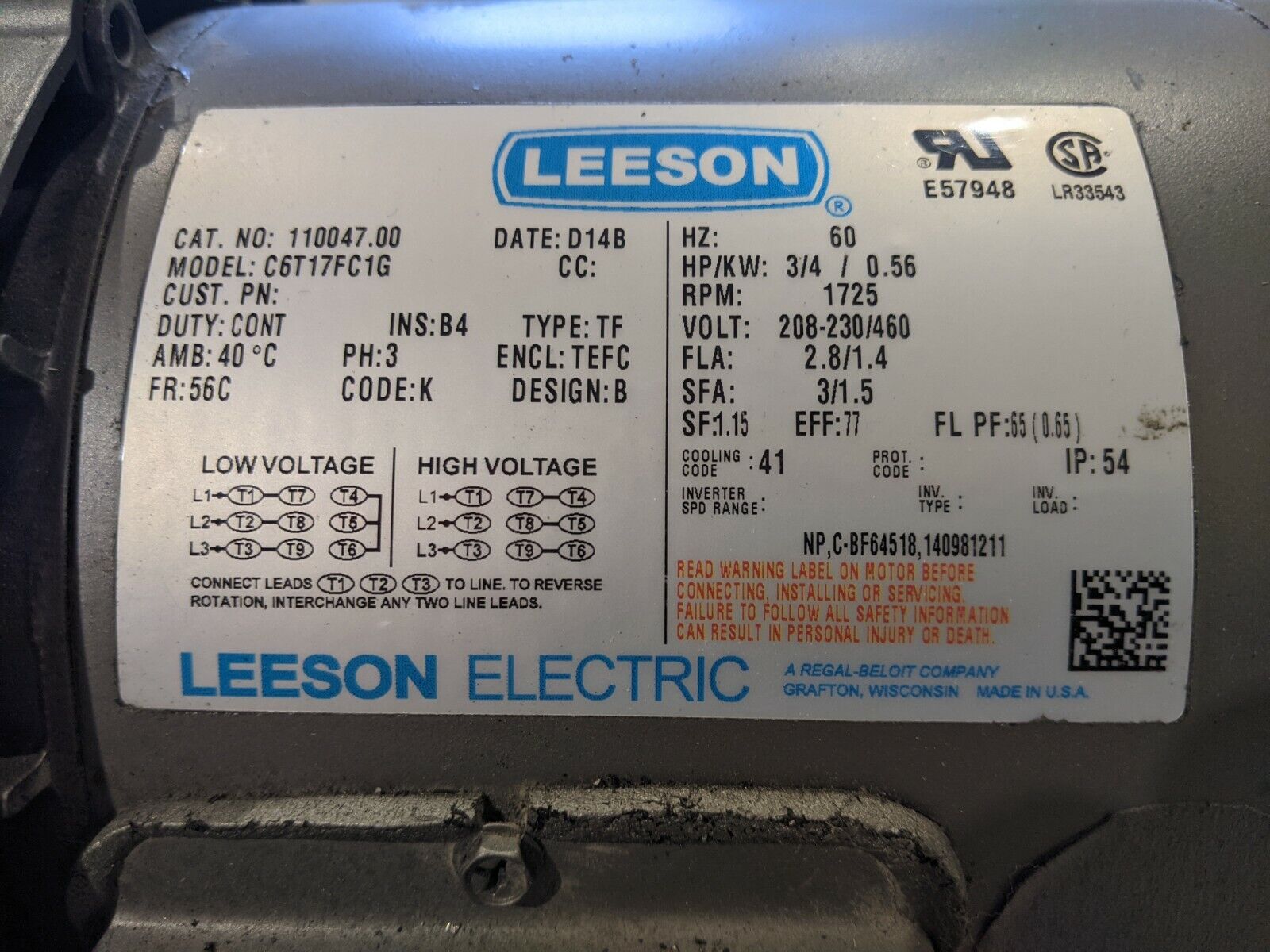 Leeson 110047.00 Electric Motor w/ Boston Gear F721B40KB5J Speed Reducer 40:1 - Maverick Industrial Sales