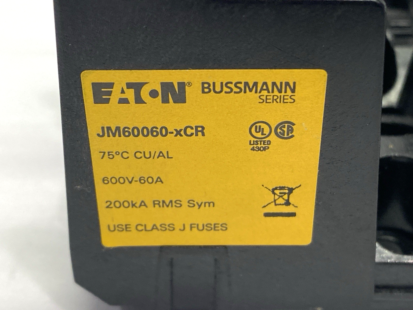 JM60060-2CR | Eaton Bussmann Fuse Block Class J 2-Pole 60A 600V - Used - Maverick Industrial Sales