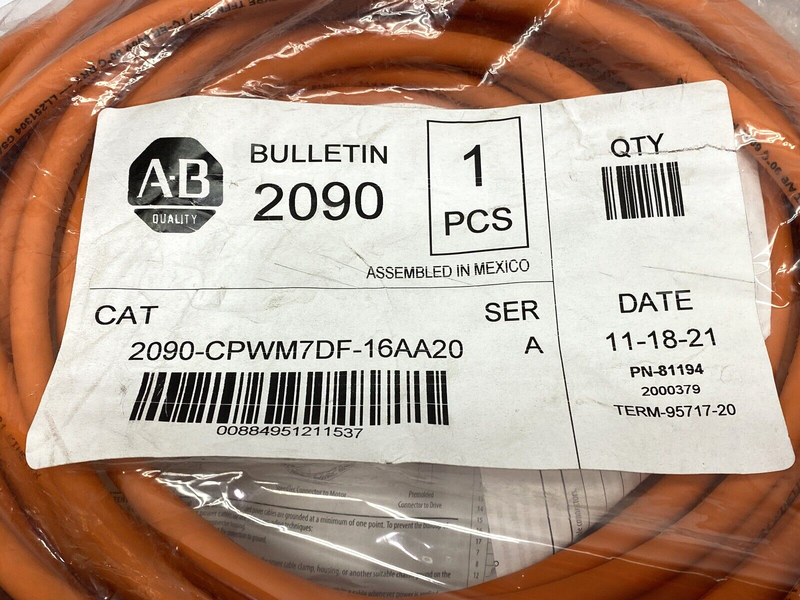 Allen Bradley 2090-CPWM7DF-16AA20 Motor Power Cable Ser. A - Maverick Industrial Sales