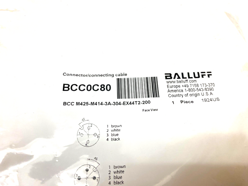 Balluff BCC M425-M414-3A-304-EX44T2-200 Double-Ended Connection Cordset BCC0C80 - Maverick Industrial Sales